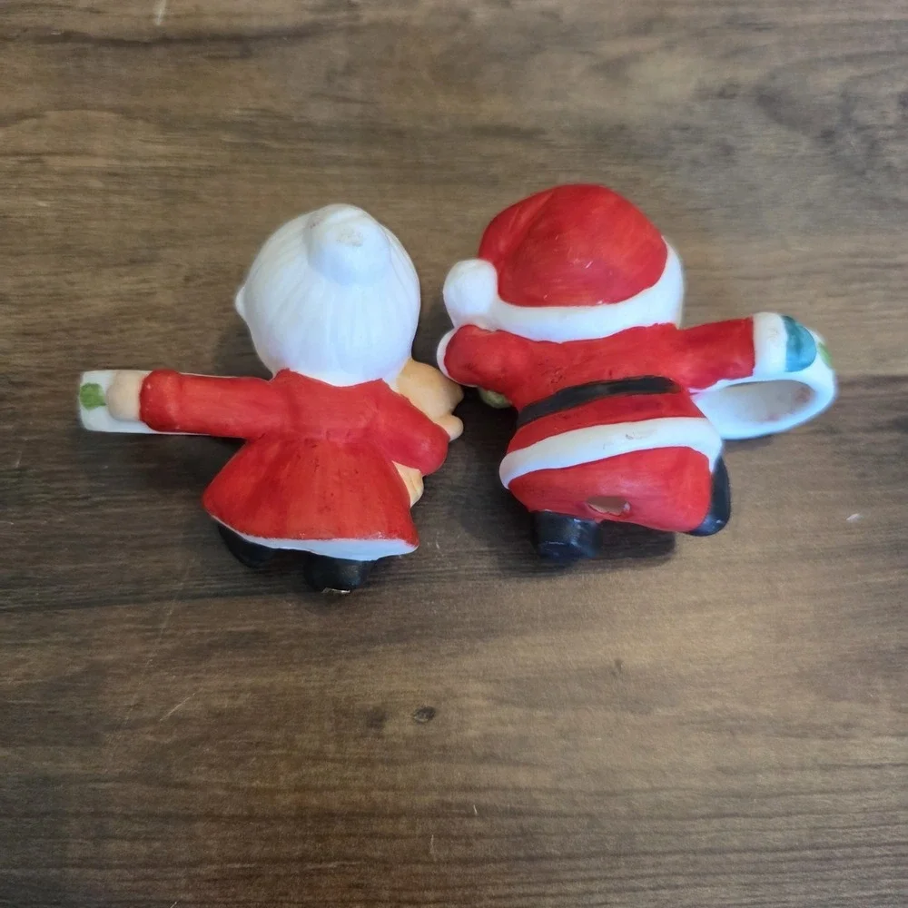 Christmas Candle Holders Santa Claus & Mrs. Claus Ceramic Holiday Decor 2.5